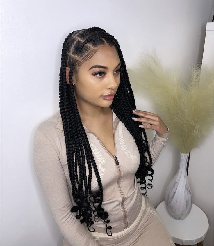 Style Large Knotless Braids, Knotless Braids With Curly Ends, Large Knotless Braids, Coi Leray Braids, Braids With Curly Ends, Large Knotless, Bantu Knot Hairstyles, Short Box Braids Hairstyles, Banana Hair Clips