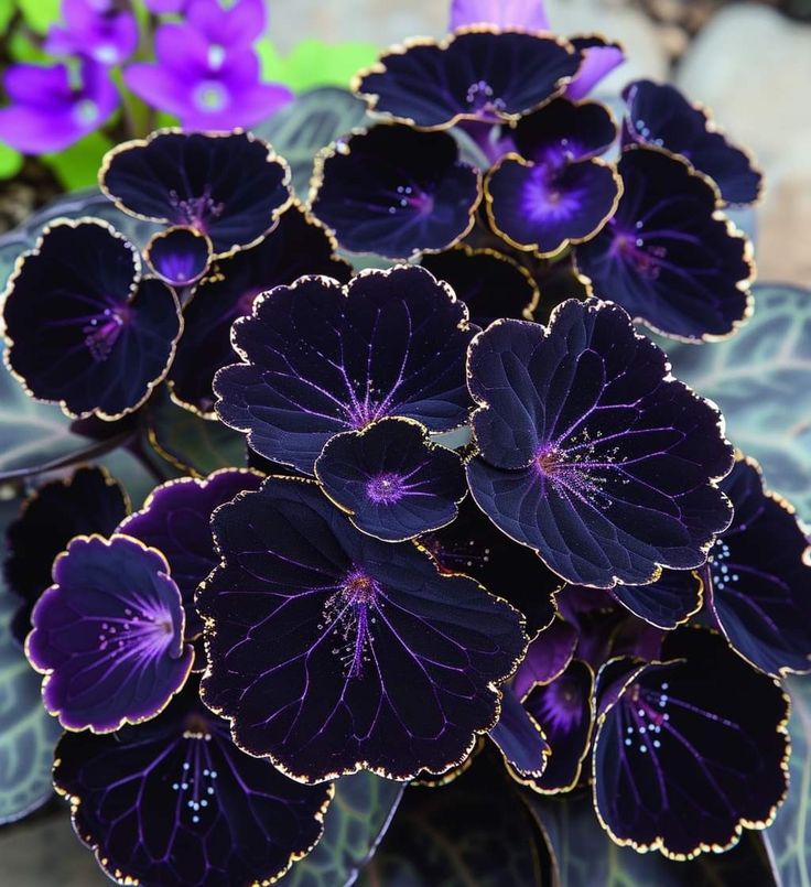 purple flowers with green leaves in the background