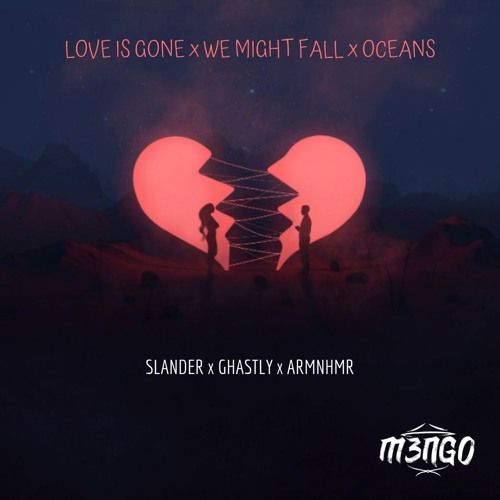 the cover art for love is one we might fall oceans, featuring two silhouettes against a red heart