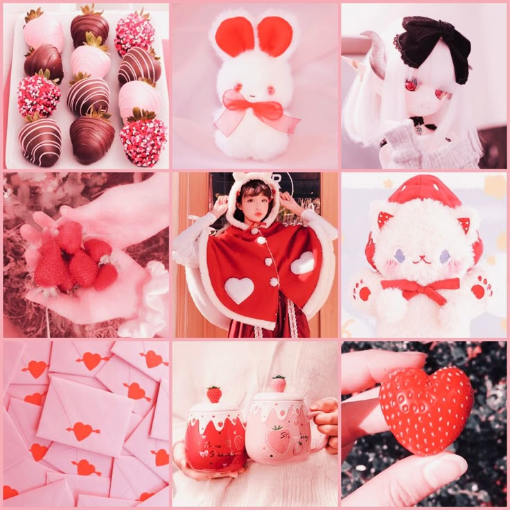 a collage of photos with hearts, teddy bears, and other things in them