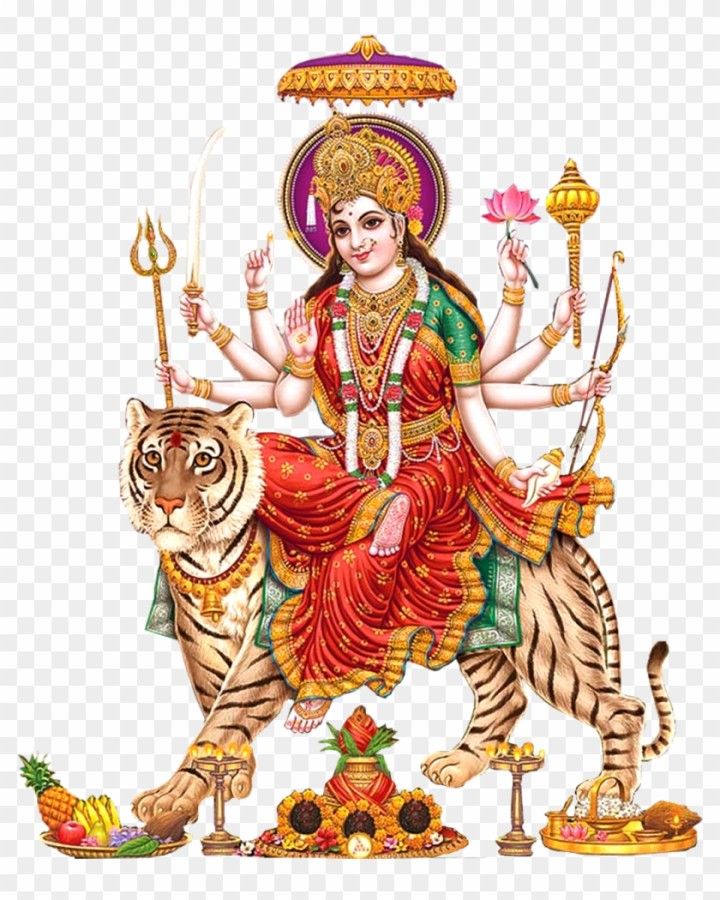 the hindu goddess sitting on top of a tiger