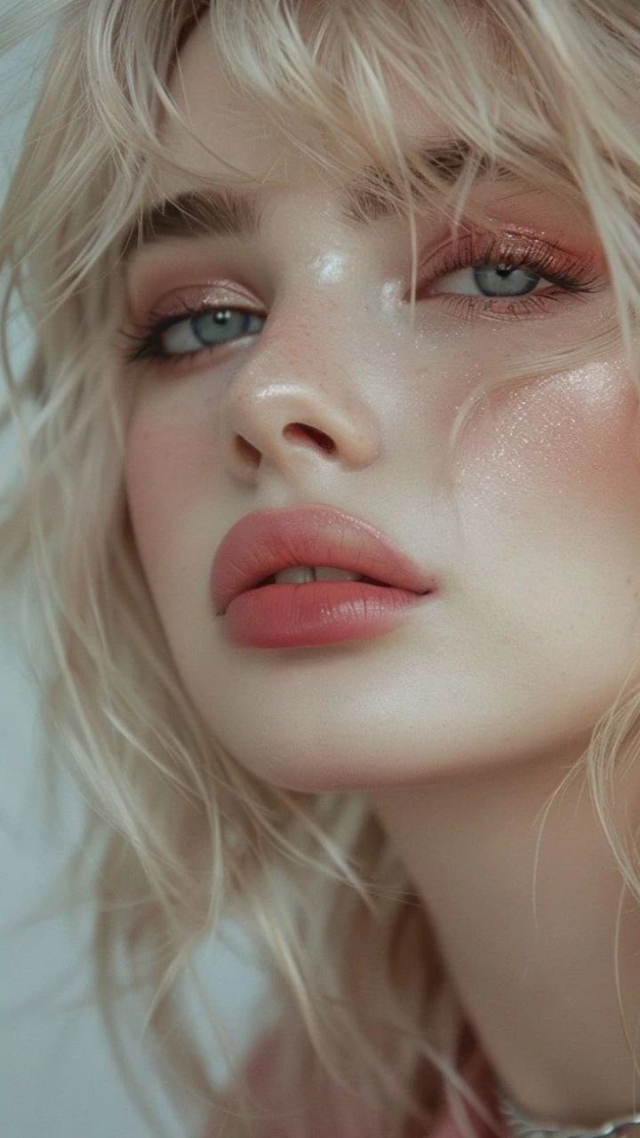 Lipstick Looks Natural, Makeup Looks Cool Tones, Makeup 2024 Trends, Aesthetic Woman Illustration, Makeup Ala Korea, Makeup Reference, Mascara Eyes, Flushed Cheeks, Delicate Makeup