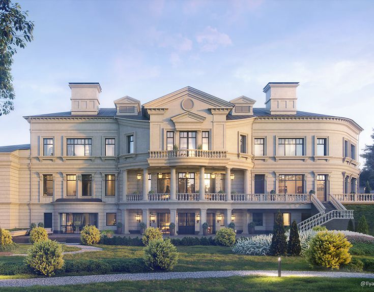 an artist's rendering of a large house with many balconies on the second floor