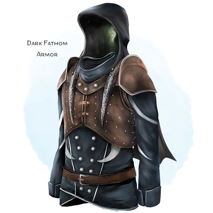 a drawing of a man in armor with the words dark fathom armor on his chest