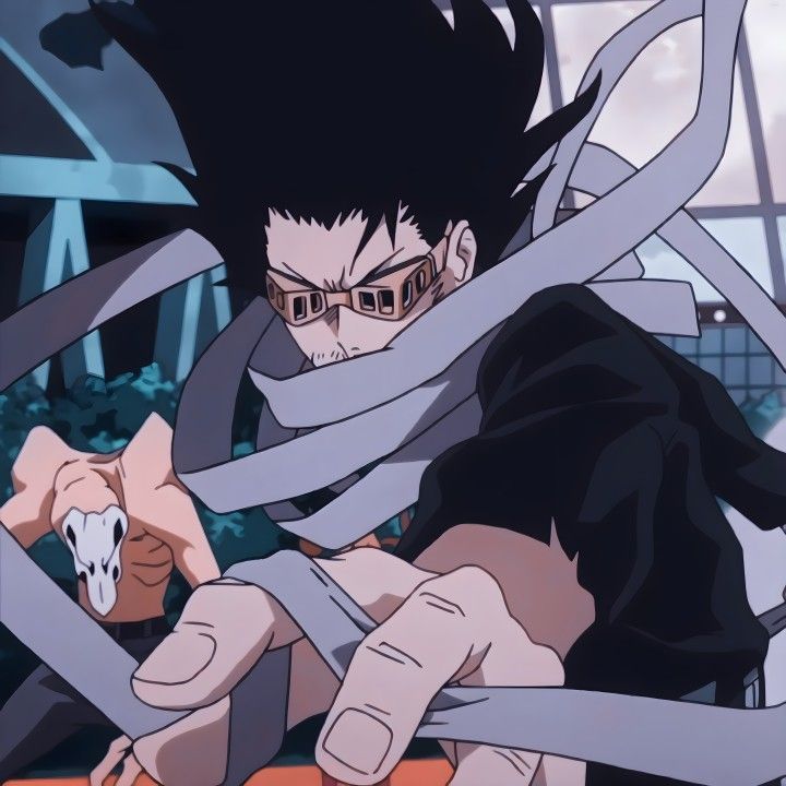 an anime character with black hair and glasses holding his arm around another character's neck