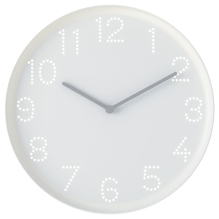 a white clock with numbers on the face is shown in front of a white background