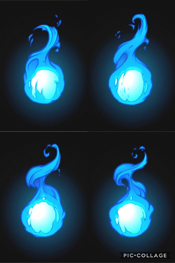 four different images of blue liquid in the shape of an animal's head and tail