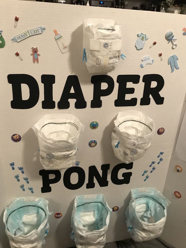 a sign with diapers on it that says, diaper pong