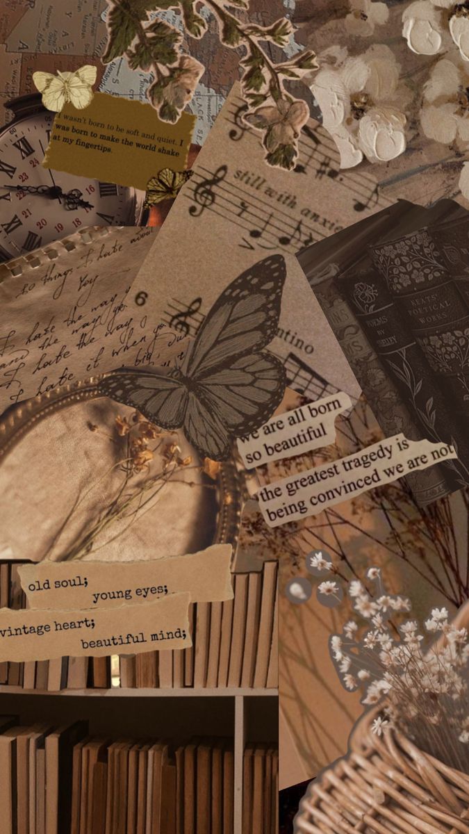 altered photograph of books and papers with butterflies on them, surrounded by other items from the bookcase