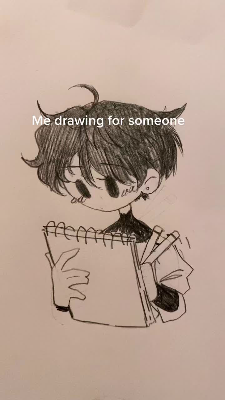 a drawing of a boy reading a book with the caption me drawing for someone