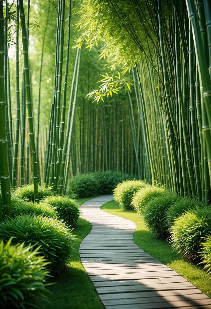 a path in the middle of a bamboo forest