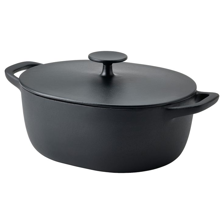 a black pot with a lid and handle