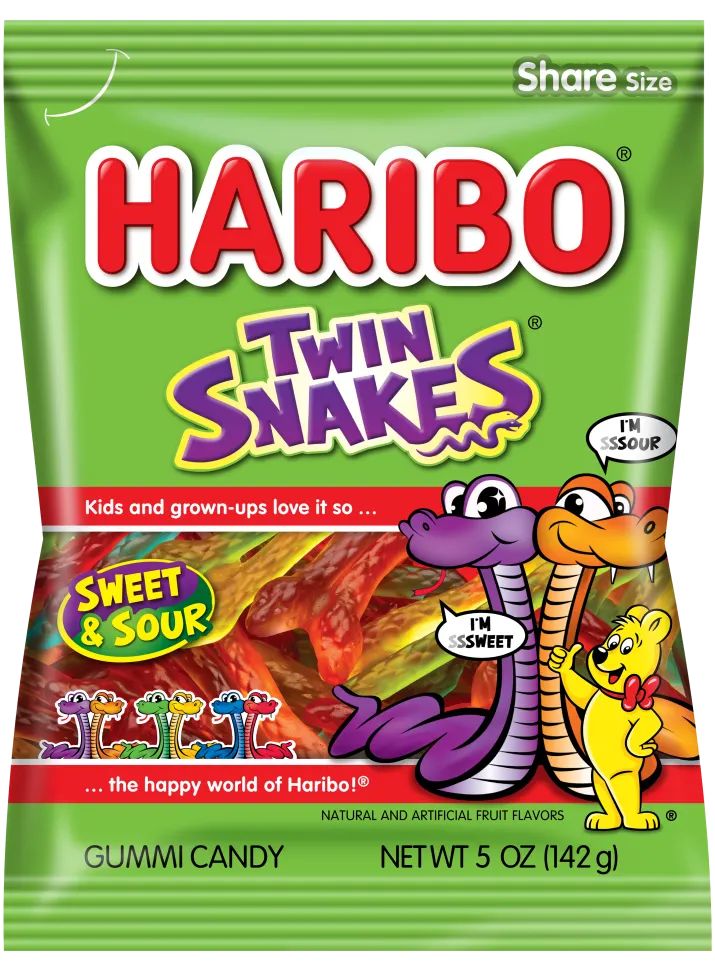 a bag of harbo twin snakes gummy candy