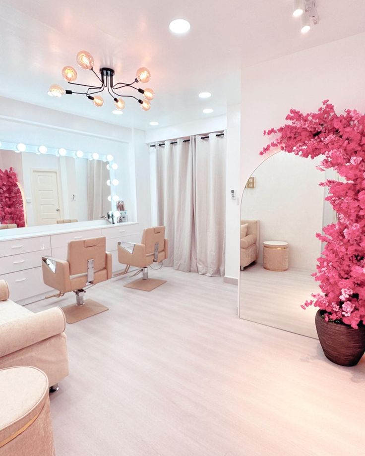 Makeup  studio Simple Makeup Studio Design, Aesthetic Makeup Studio Interior, Makeup Artist Studio Design, Makeup Studio Inspiration, Makeup Room Background, Small Makeup Studio Interior Design, Makeup Artist Salon Decor, Home Based Makeup Studio, Studio Makeup Ideas