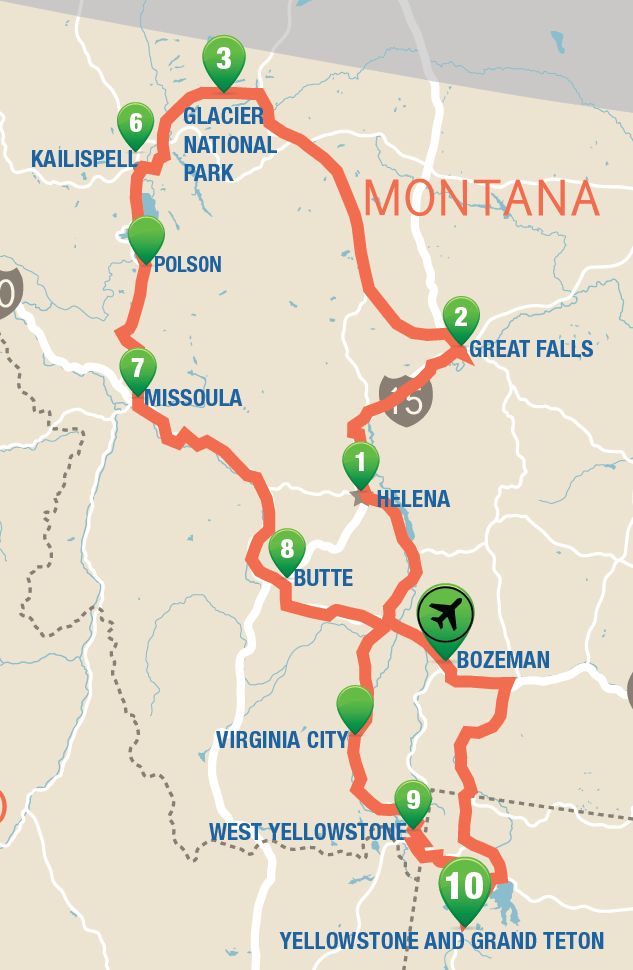 a map showing the route to montana