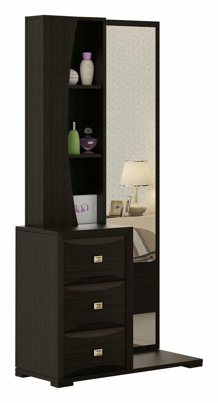 a tall black cabinet with drawers underneath it