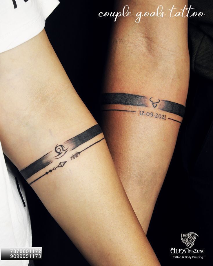 two people with matching tattoos on their arms