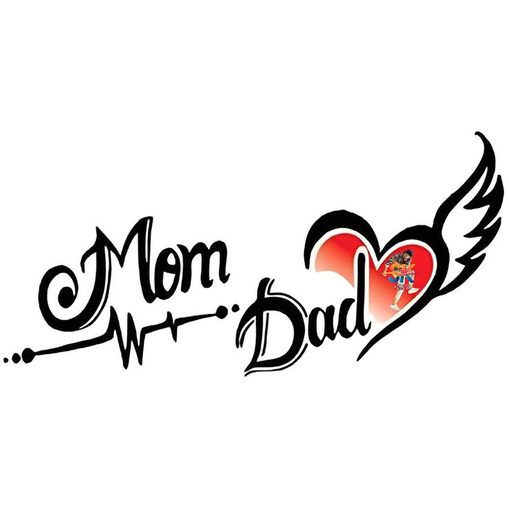 the word mom and dad written in black ink on a white background with an orange heart