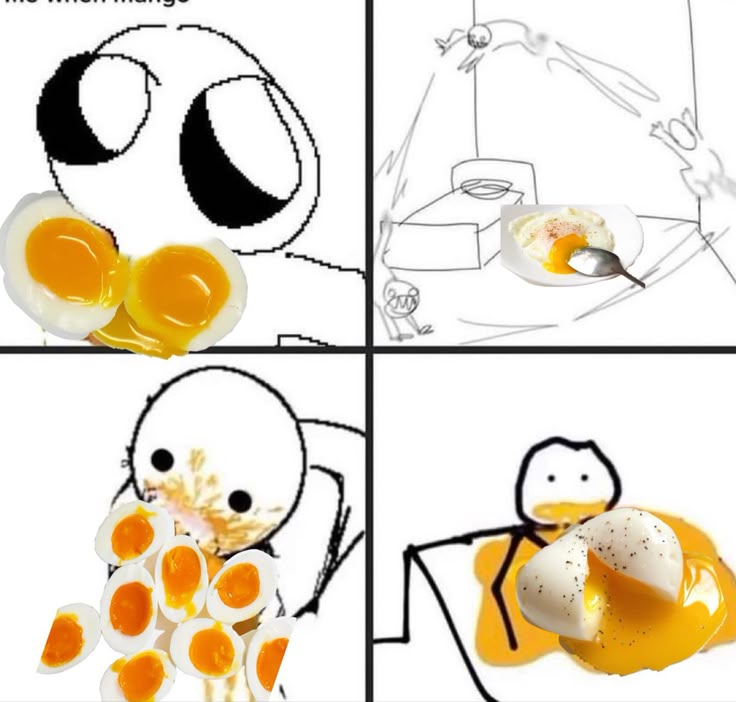 four different pictures of eggs being boiled in an egg cooker, and then fried