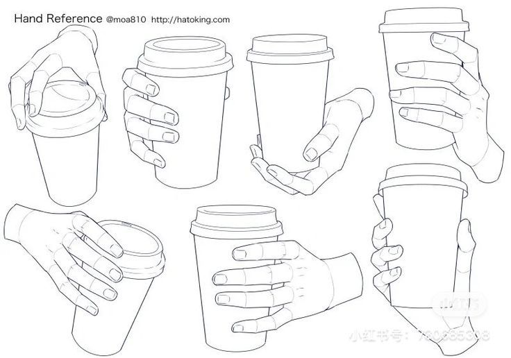 hands holding coffee cups with their fingers on the top and bottom, while one hand holds a