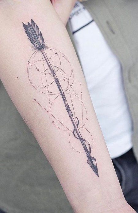 a person with a arrow tattoo on their arm