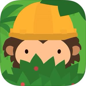 a monkey wearing a hard hat in the jungle with leaves around it's neck