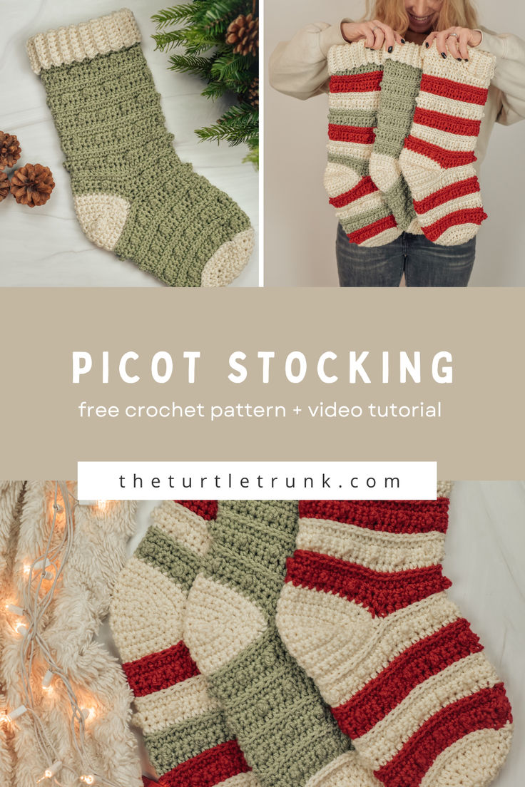 Woman holding a crochet Christmas stocking. Free Crochet Christmas Stocking, Crochet Christmas Stocking Free Pattern, Fun Crochet Stitches, Free Crochet Christmas Stocking Pattern, Crochet Stocking Pattern Free, Christmas Stocking Pattern Free, Stocking Pattern Free, Quick Crochet Gifts, Crochet Christmas Stocking Pattern