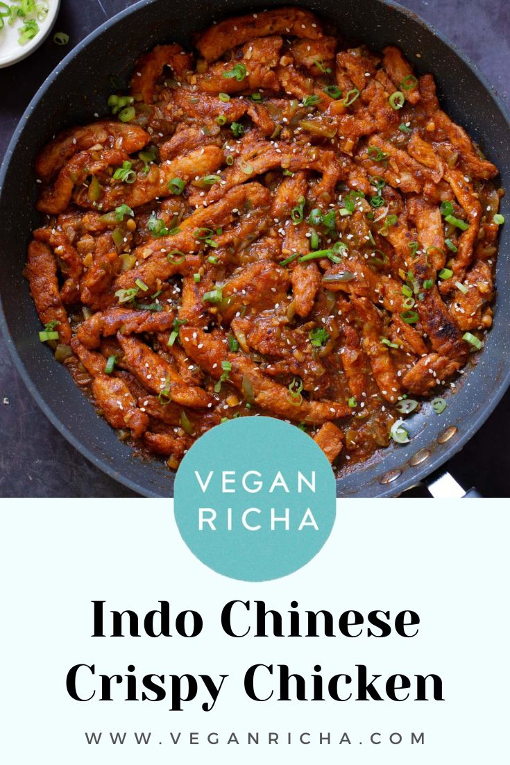 Indo Chinese crispy chicken has amazing textures and flavors! Tender soy curls with a crisp coating are tossed in a sticky-spicy-garlicky sauce. Serve this as an appetizer or as an entree over rice with your favorite veggies. Protein Entrees, Soy Curls, Vegan Richa, Crispy Chicken, Nut Free, Indian Food Recipes, Appetizer, Rice, Sauce