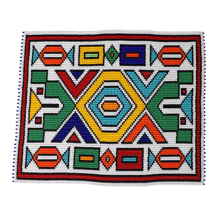 a colorful beaded design on a white background