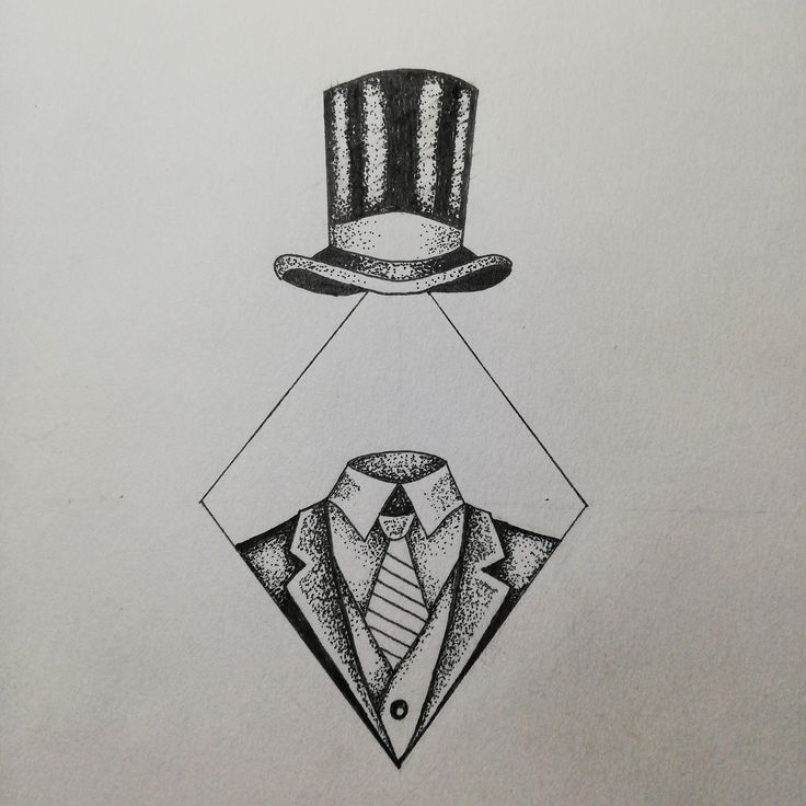 a drawing of a top hat, tie and suit on a piece of white paper