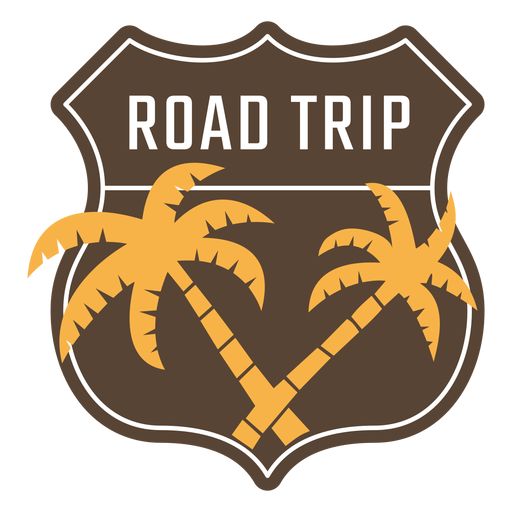 the road trip logo with two palm trees