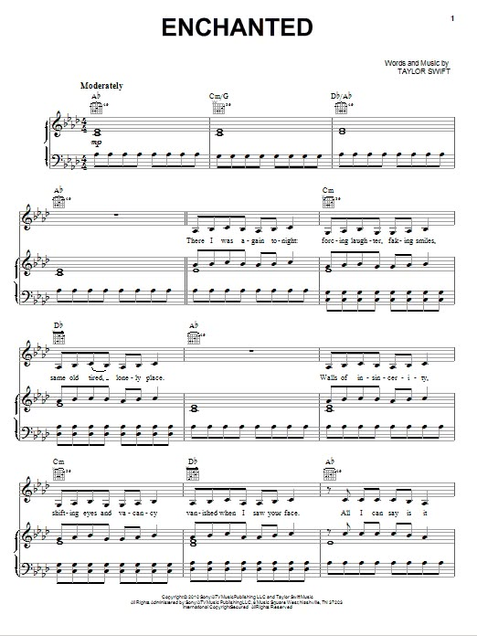 sheet music with the words enchanted on it