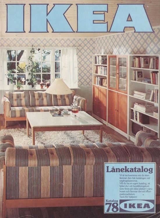 an advertisement for ikea furniture in a living room with striped couches and coffee table