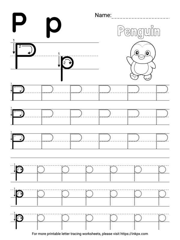 the letter p is for penguin worksheet with an image of a penguin on it