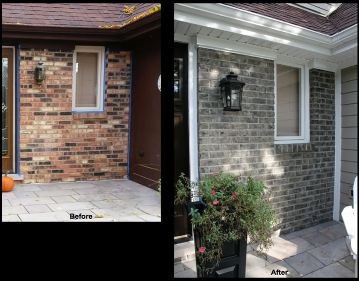 before and after pictures of a brick house