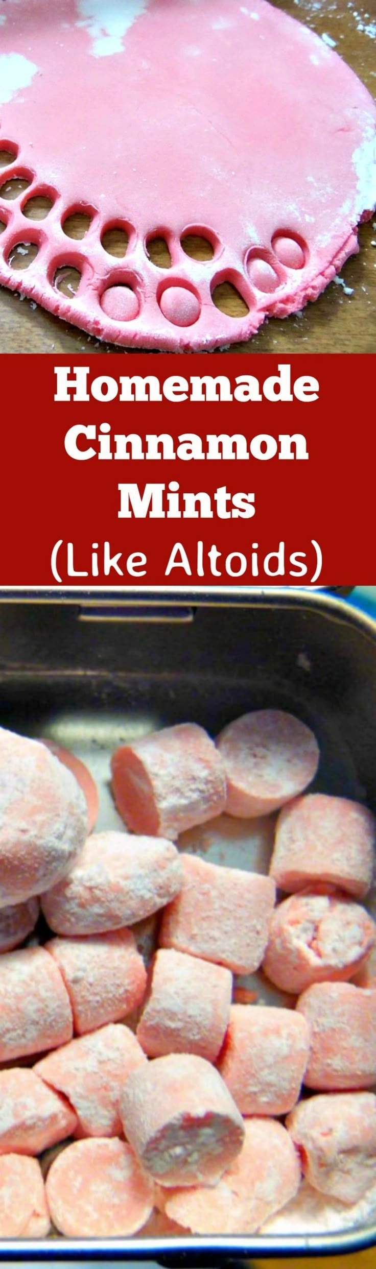 homemade cinnamon mints in a baking pan with the words homemade cinnamon mints on it