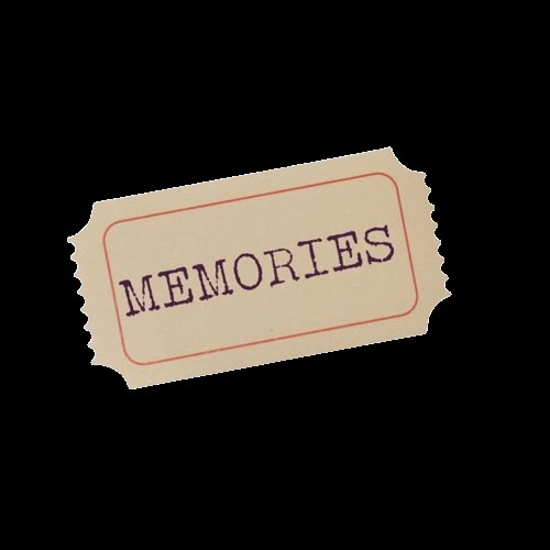 an old - fashioned ticket with the word memories printed on it, is shown against a white background