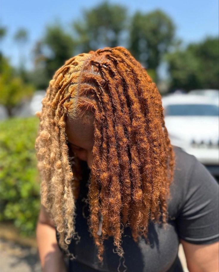 Dreads Hair Color Ideas, Natural Loc Colors, Pb J Hair Color Locs, Half And Half Hair Color Dreads, Different Loc Colors, Best Hair Dye For Locs, Dyed Dreadlocks Women, Died Dread Locks, Fall Locs Color