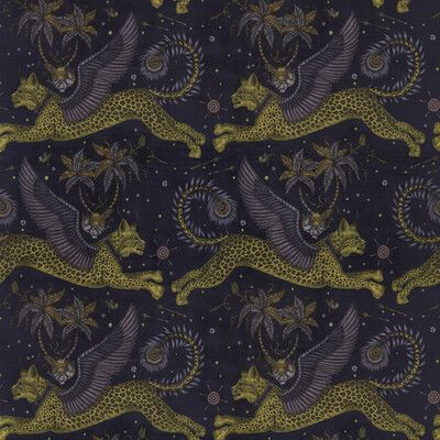 an intricately designed fabric with animals and stars