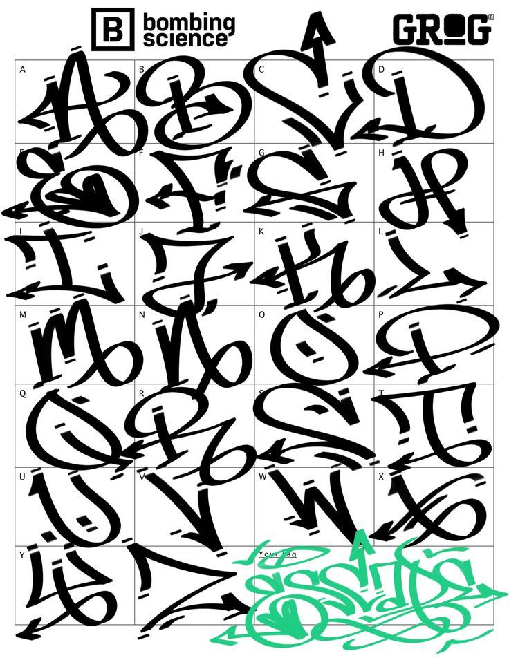 an image of graffiti alphabets and numbers on a white background with green marker markers