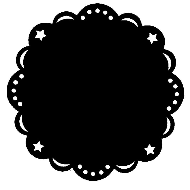 a black and white circular frame with stars