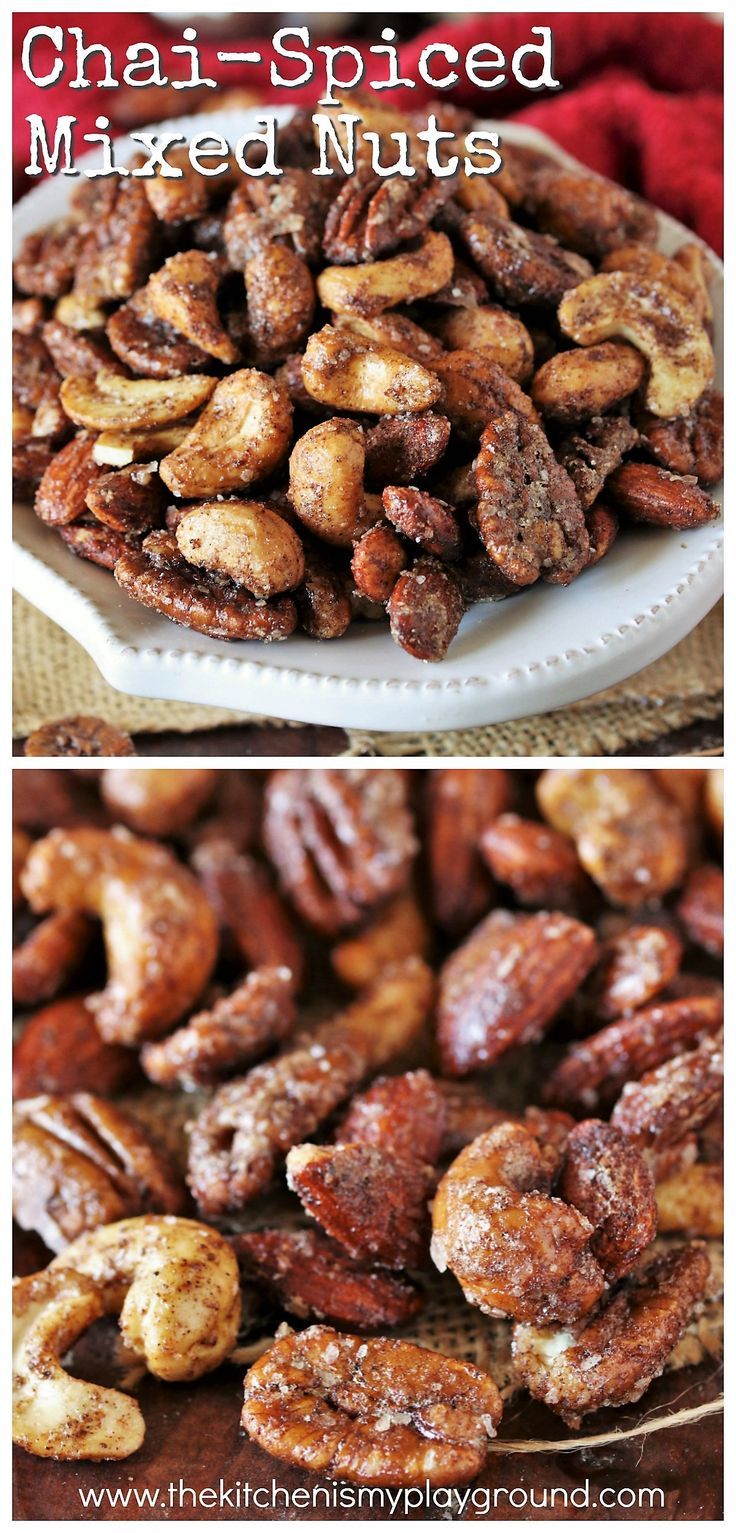 two pictures showing different types of nuts on a plate and in the middle, there is a