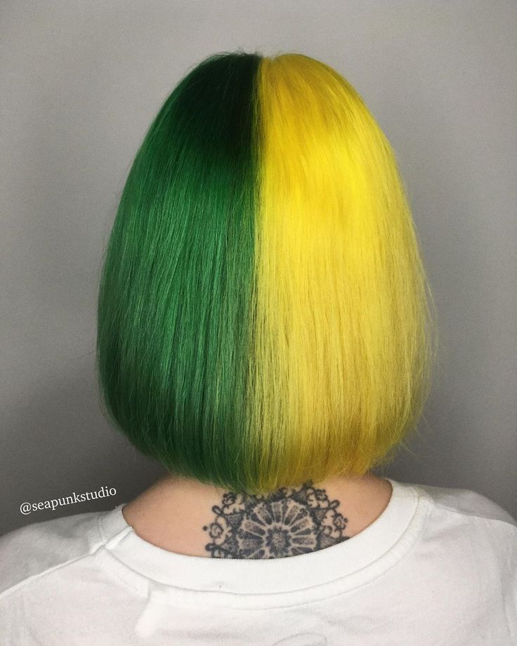 Cool Green + Yellow split bob by @seapunkstudio - what's your fav color split? #lunatides #splithair #greenhair #yellowhair Split Dye Hair, Split Dye, Split Dyed Hair, Cool Green, Dye Hair, Fav Color, Split Hair, Hair Jewels, Half And Half