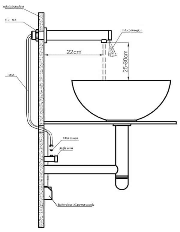 a drawing of a bathroom sink with measurements