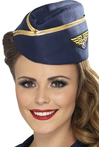 Blue & Gold Air Hostess Hat Smiffy's Army Girl Costumes, Flight Attendant Costume, Stewardess Costume, Apple Costume, Mardi Gras Ball, Ladies Fancy Dress, Blue Costumes, Air Hostess, Halloween Hats