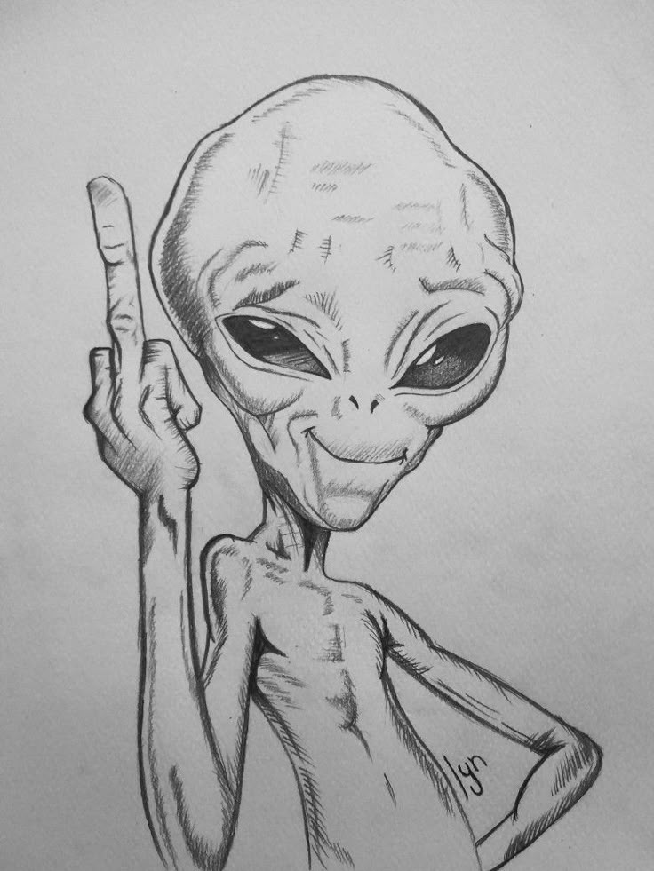 High Alien Drawing, Trippy Sketch Ideas Pencil, Cute Animal Sketches Easy, Cool Alien Drawings, Trippy Pencil Drawings, Cartoon Alien Drawing, Drawing Of Alien, Cartoon Sketches Doodles, Alien Drawing Sketches