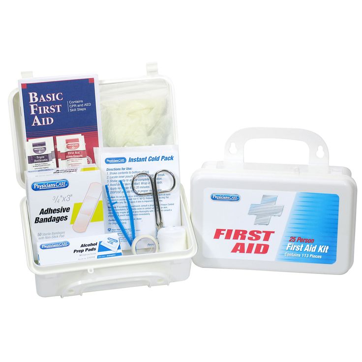 First Aid Kit is the perfect size for your home, office or car! White plastic case is dust and moisture resistant with long-lasting hinges and two latches A handle is built-in for portability; the kit is also wall mountable Each kit contains a variety of quality products to care for the following: Cuts, Scrapes and Bruises; Minor Eye Irritations; Personal Discomfort; Minor Burns Includes a First Aid Guide Meets or Exceeds Federal OSHA Regulation 1910.151b (may vary by state) First Aid Guide, Basic First Aid, Car White, Home Defense, Rubber Gloves, Cold Pack, Aid Kit, Small Office, First Aid Kit