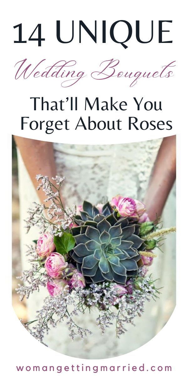 a bride holding a bouquet with pink roses and succulents in her hands