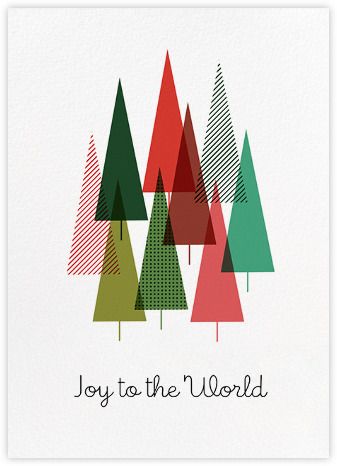 there is a card with trees on the front that says, joy to the world