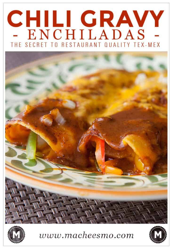 the cover of authentic chili gravy enchiladas is shown on a plate